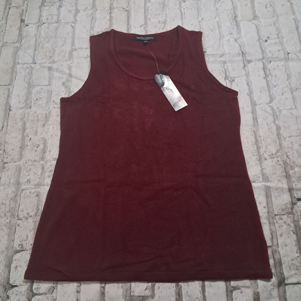 The Wendy Williams Collection Women's Large Knit Wide Strap Tank Top Dark Red